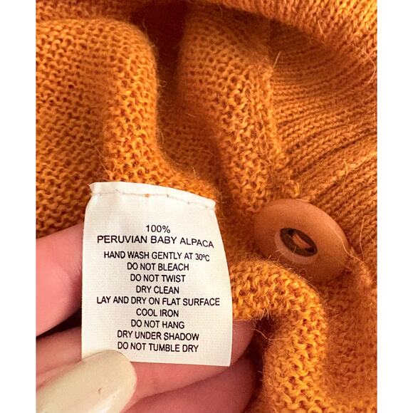 Inca Fashions Baby Alpaca Cardigan XL Mustard Orange Knit Peru - Picture 8 of 8